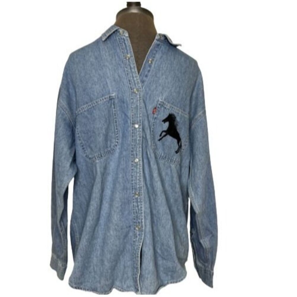 Levis 1994 Denim Western Pearl Snap Long Sleeve Button Down Men’s L Hong Kong